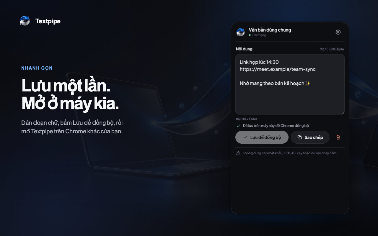Giao diện thật của popup Textpipe